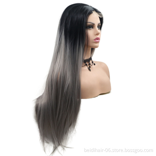 Top Lace Grey Color Wig Gray Lace Front Synthetic Hair Wig